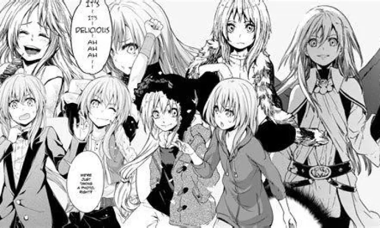 Panel manga Rimuru Tempest menggunakan skill Predator