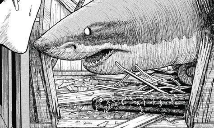 Teror Bawah Laut Ilustrasi ketegangan di bawah laut dengan bayangan hiu