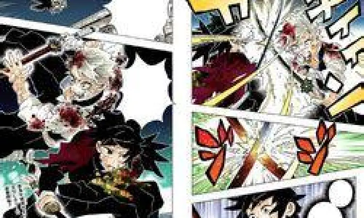 Sanemi dan Giyu membenturkan pedang Nichirin