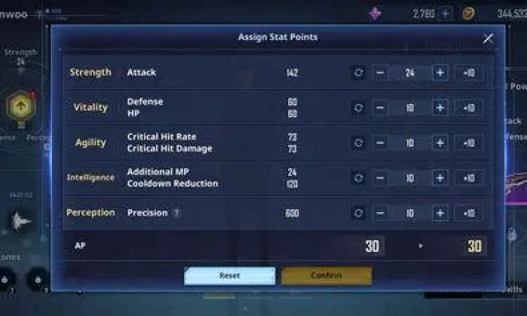 Antarmuka sistem status Sung Jin-woo
