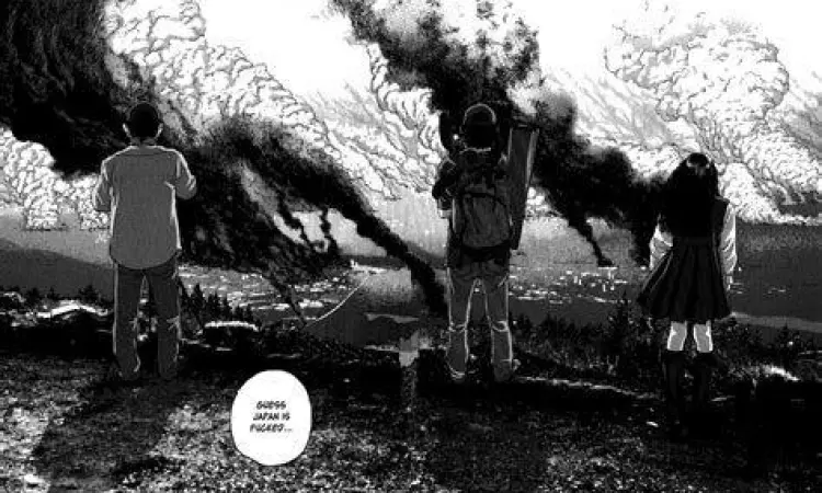 Suasana kota hancur di I Am a Hero manga