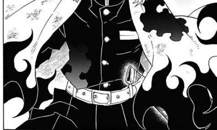 Panel manga Kimetsu no Yaiba yang menunjukkan aksi Tanjiro