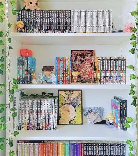 Koleksi Manga Fisik Koleksi manga fisik yang tertata rapi di rak buku