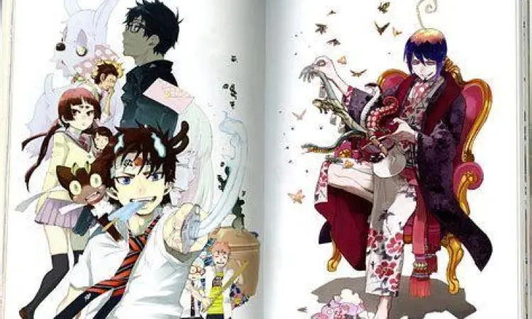 Ilustrasi detail seni manga Ao no Exorcist karya Kazue Kato