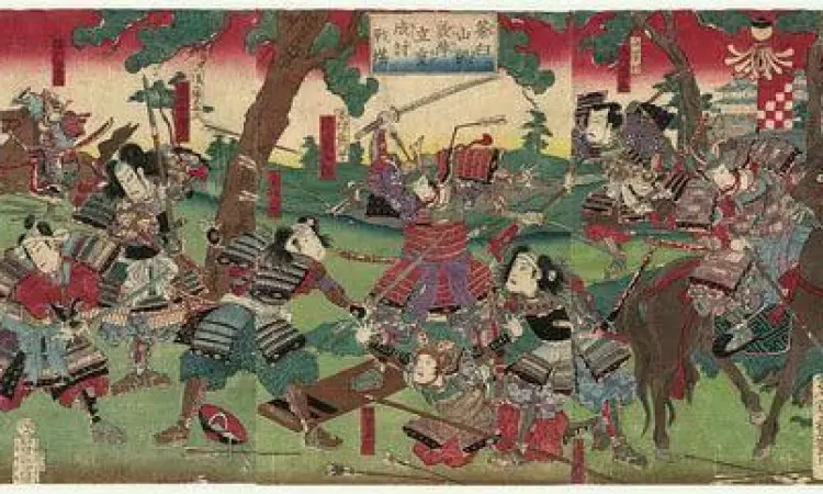 Ilustrasi Pertempuran Samurai Kuno Lukisan kuno pertempuran samurai jepang