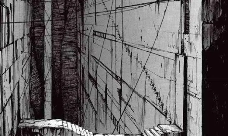 Visual arsitektur megastruktur yang megah dalam Blame manga