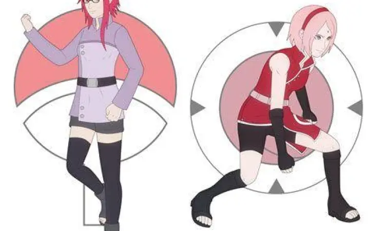Perbandingan kemiripan fisik Sarada, Sakura, dan Karin