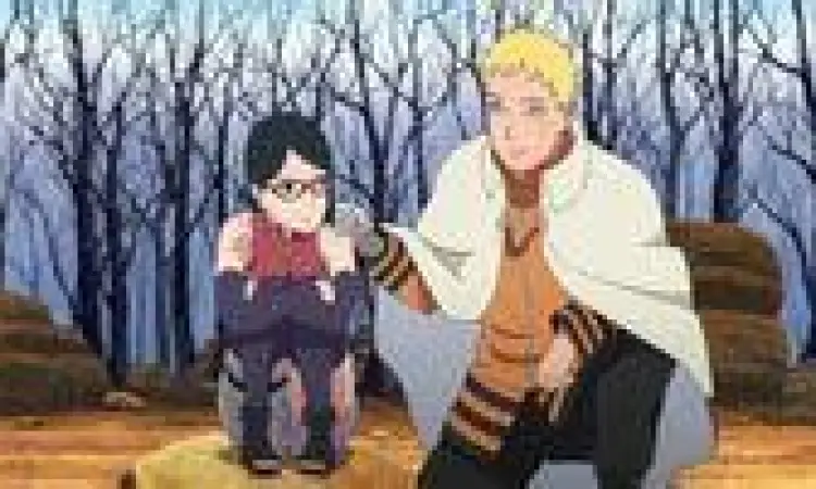 Naruto dan Sarada Naruto mencoba menenangkan Sarada yang menangis