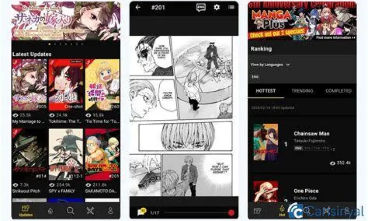 Antarmuka aplikasi Manga Plus untuk baca komik resmi