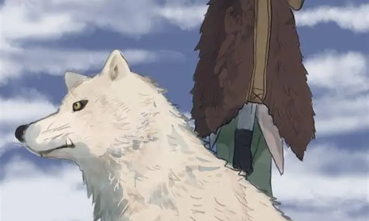 Fushi dalam bentuk serigala di salju