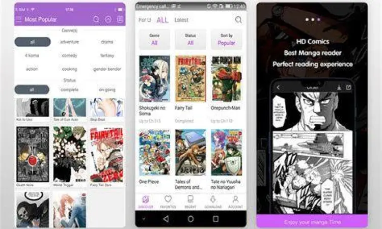 Seseorang membaca manga melalui tablet digital secara praktis