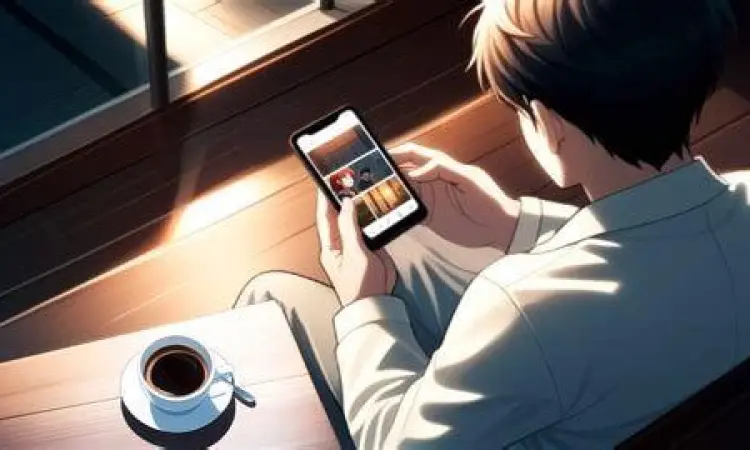 Membaca Komik Digital orang membaca manhwa komik indo di ponsel