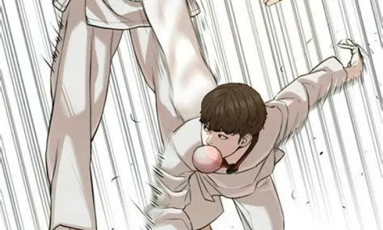 Karakter Seong Taehoon menggunakan teknik Taekwondo di How to Fight komik