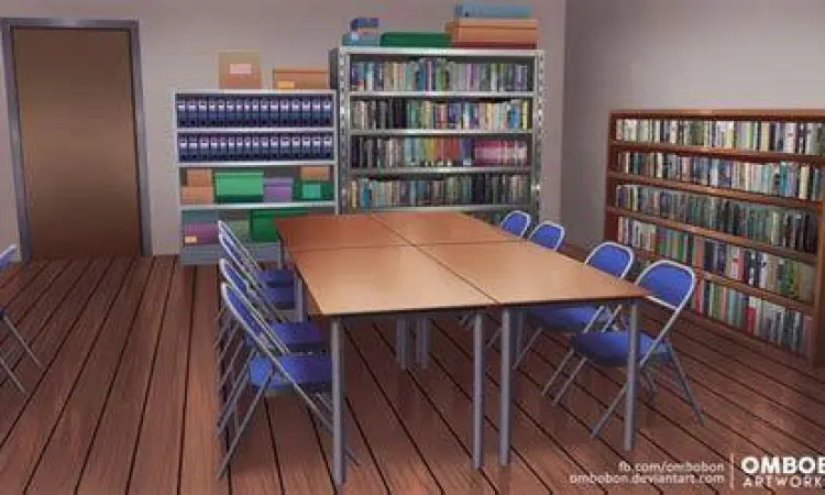 Suasana ruang klub sekolah dalam manga