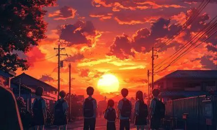 Sketsa manga kehidupan sekolah saat senja